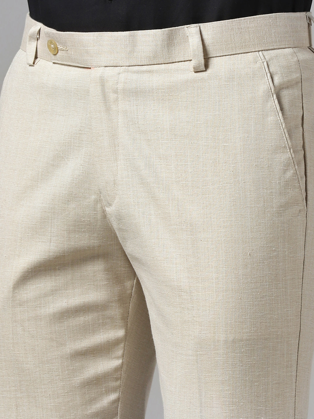 Men Beige Linen Trousers - Tahvo India