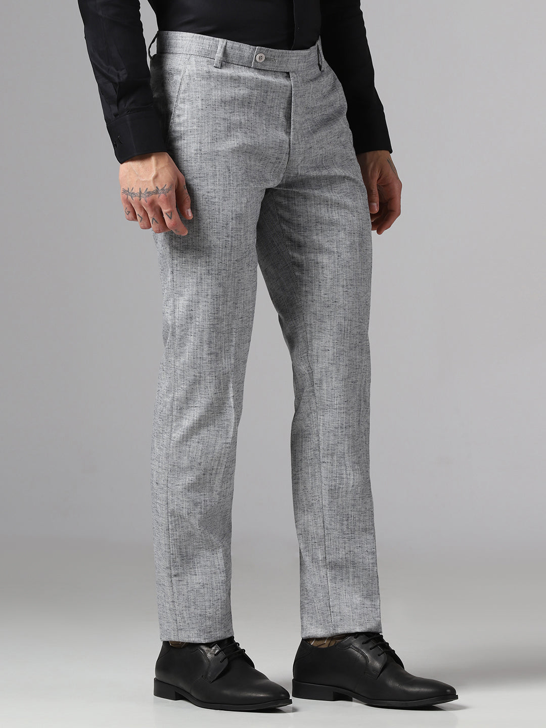 Men Grey Linen Trousers - Tahvo India