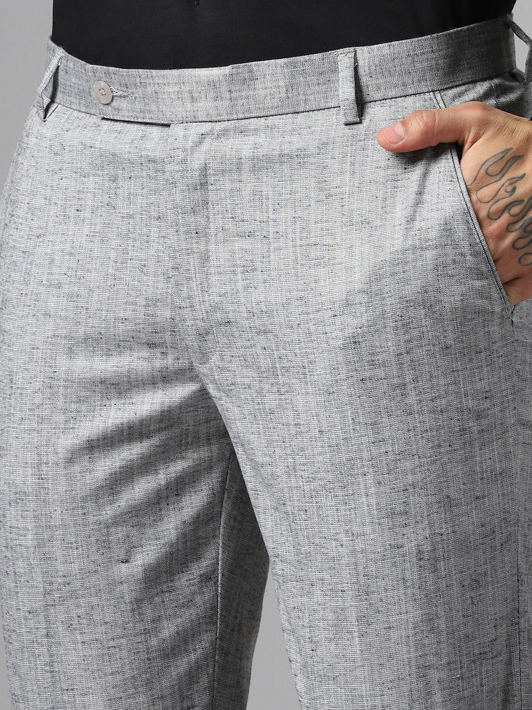 Men Grey Linen Trousers - Tahvo India