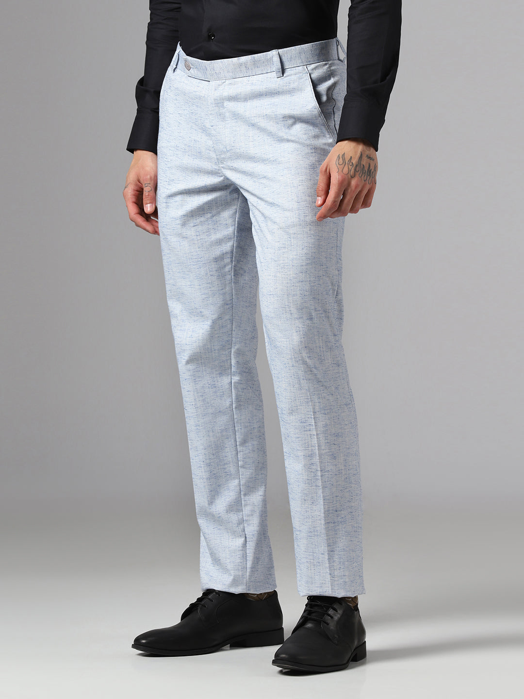 Men Blue Linen Trousers - Tahvo India