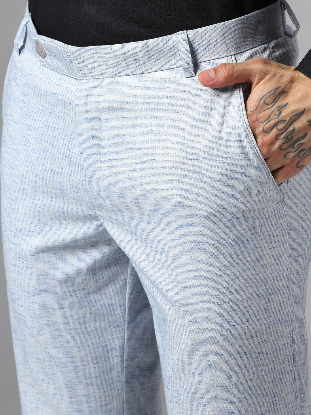 Men Blue Linen Trousers - Tahvo India