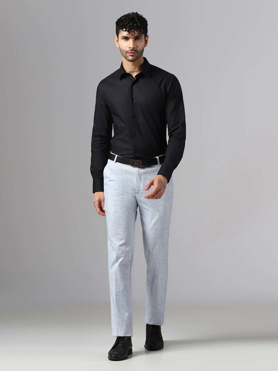 Men Blue Linen Trousers