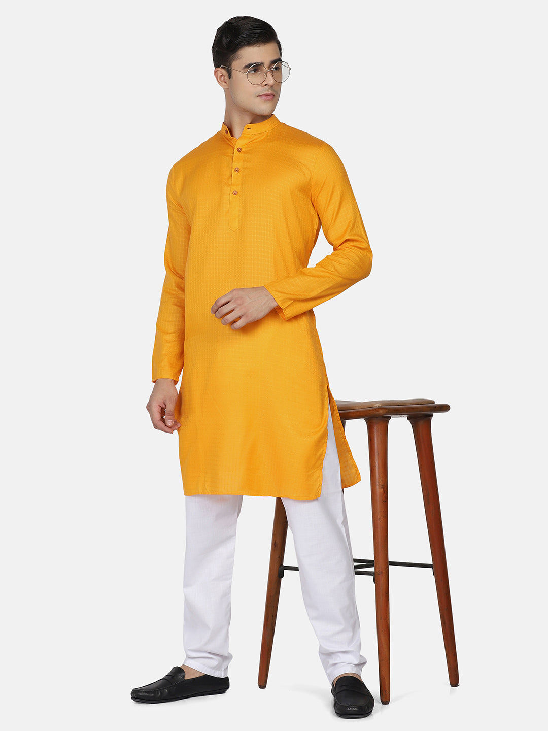 Men Yellow Casual Kurta Set - Tahvo India