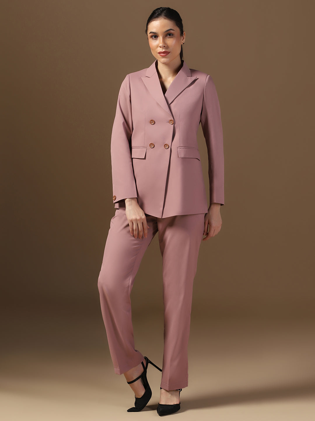 Women Rose Pink Blazer And Trousers Suit Set