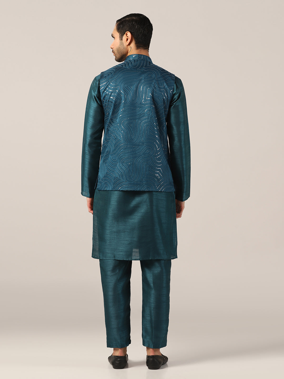 Ocean Teal Silk Kurta Set with Regal Jacket