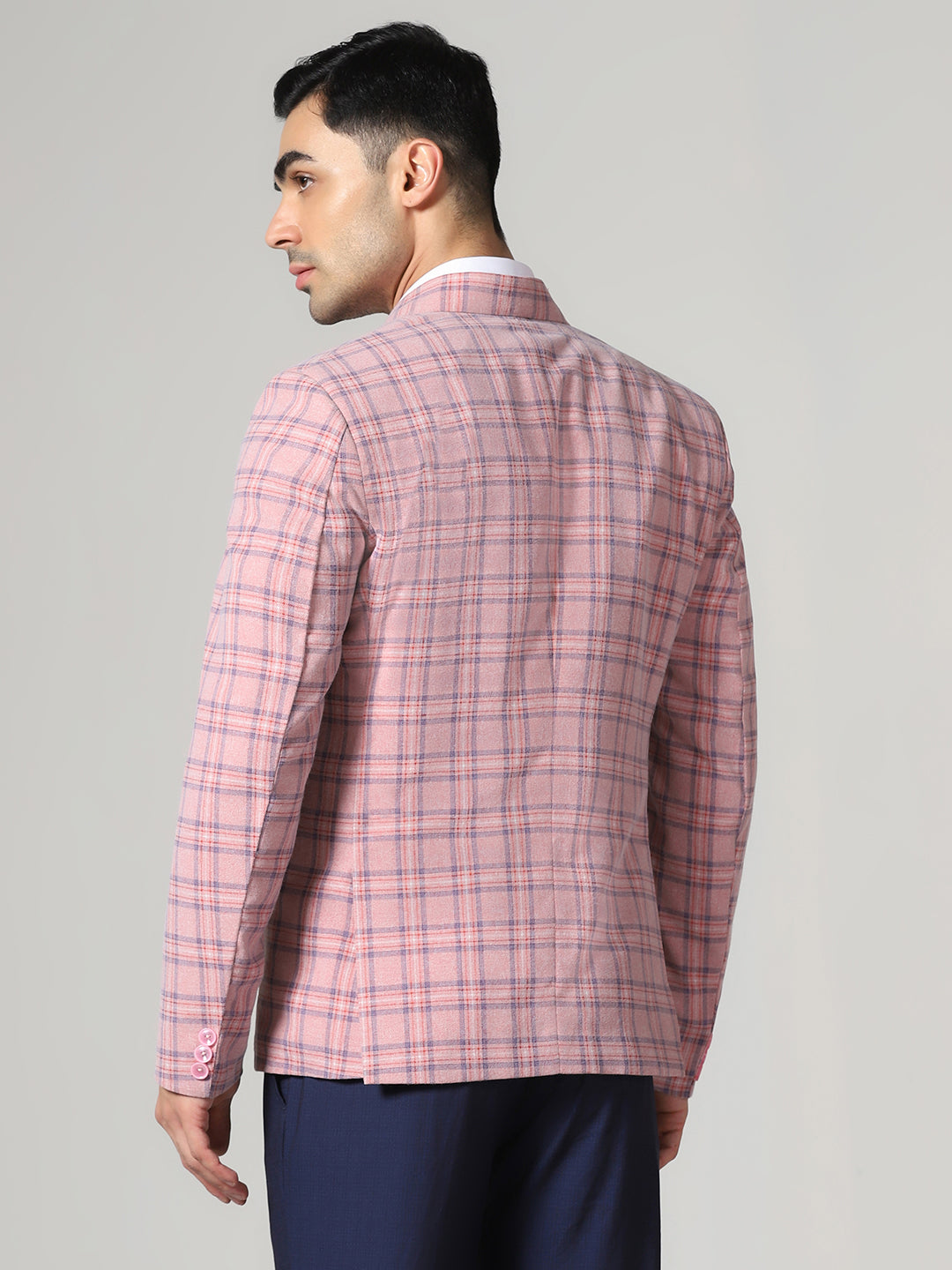 Men Pink Checkered tweed Blazer