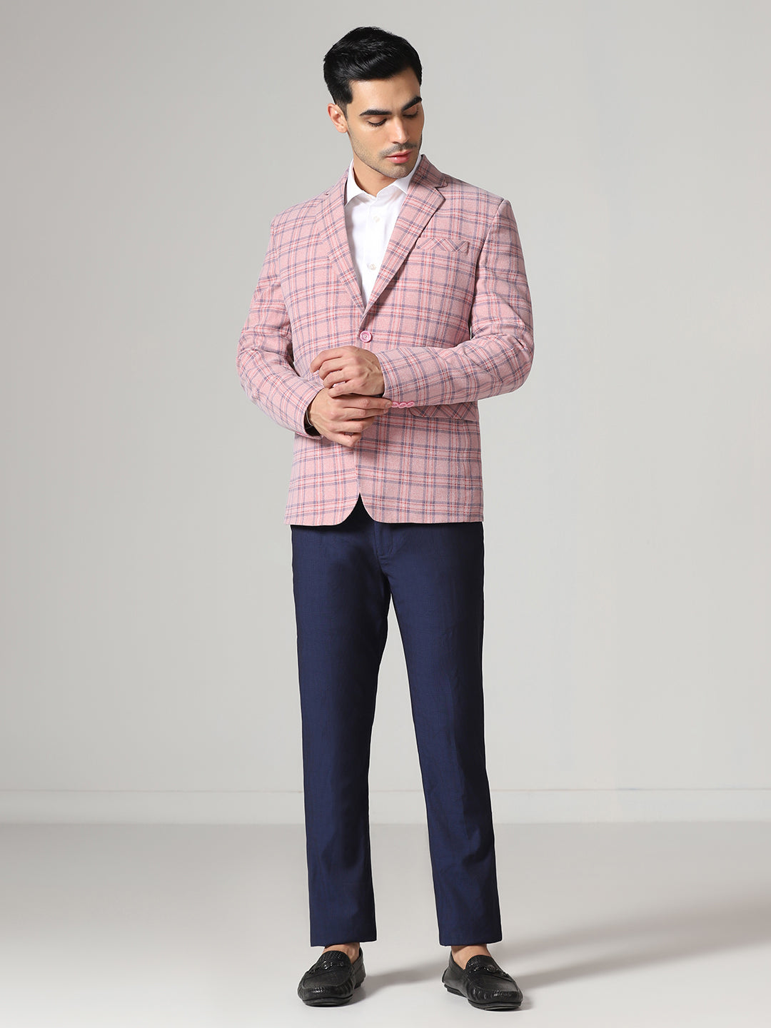 Men Pink Checkered tweed Blazer