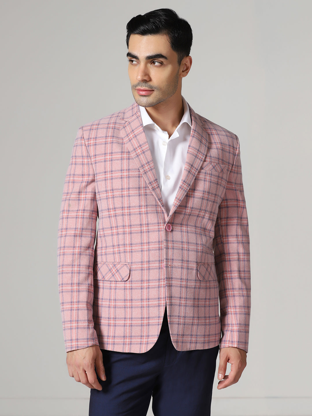 Men Pink Checkered tweed Blazer