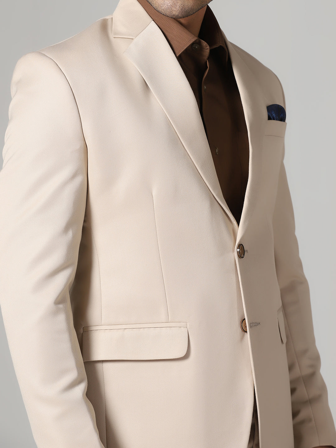 Men Beige Notched Lapel Suit