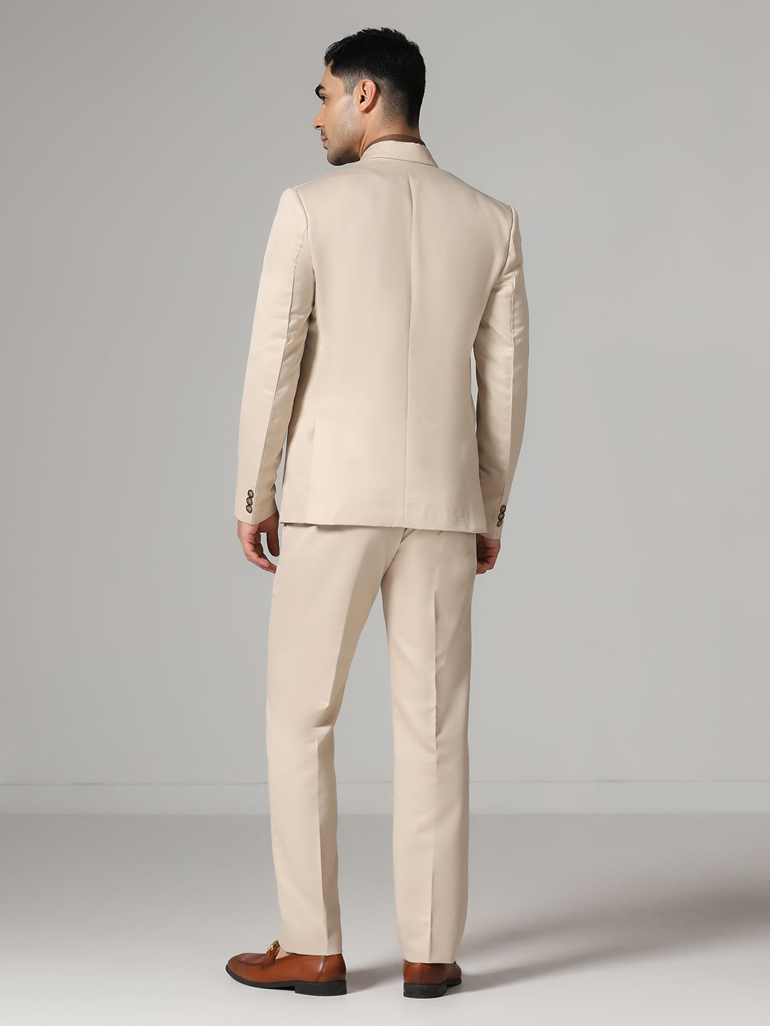 Men Beige Notched Lapel Suit