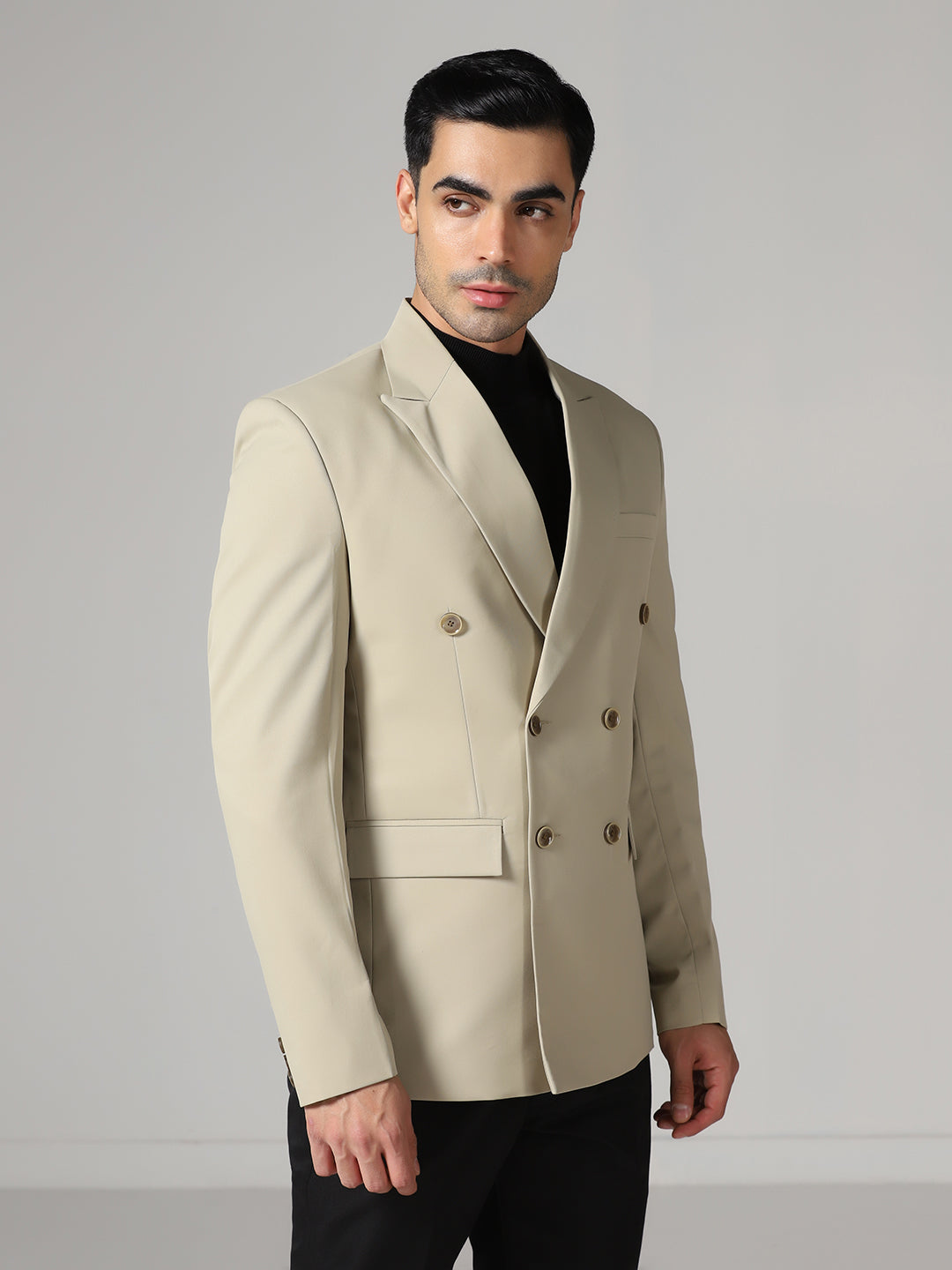 Men Beige Double Breasted Blazer