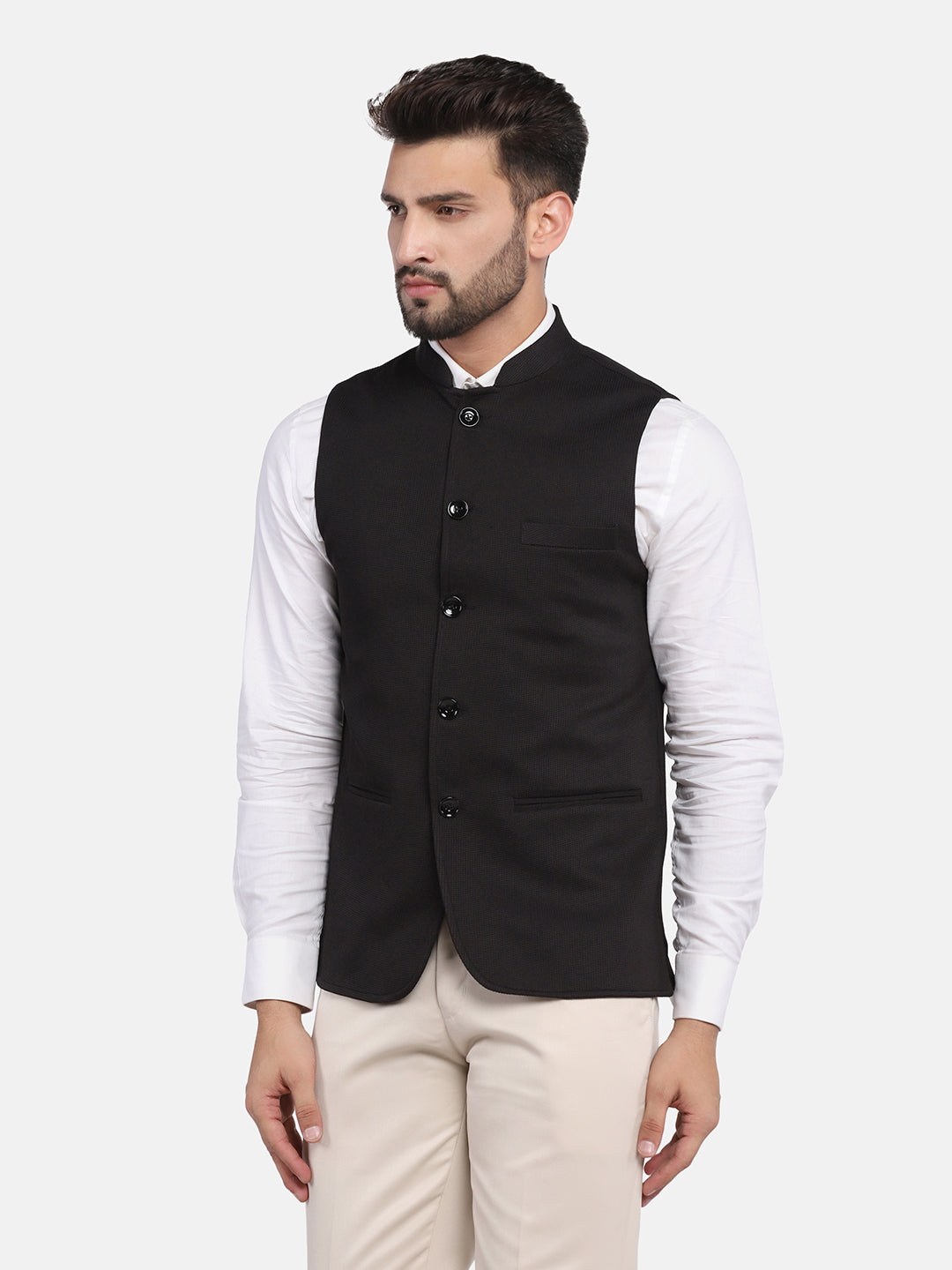 Men Black textured Nehru Jacket - Tahvo India