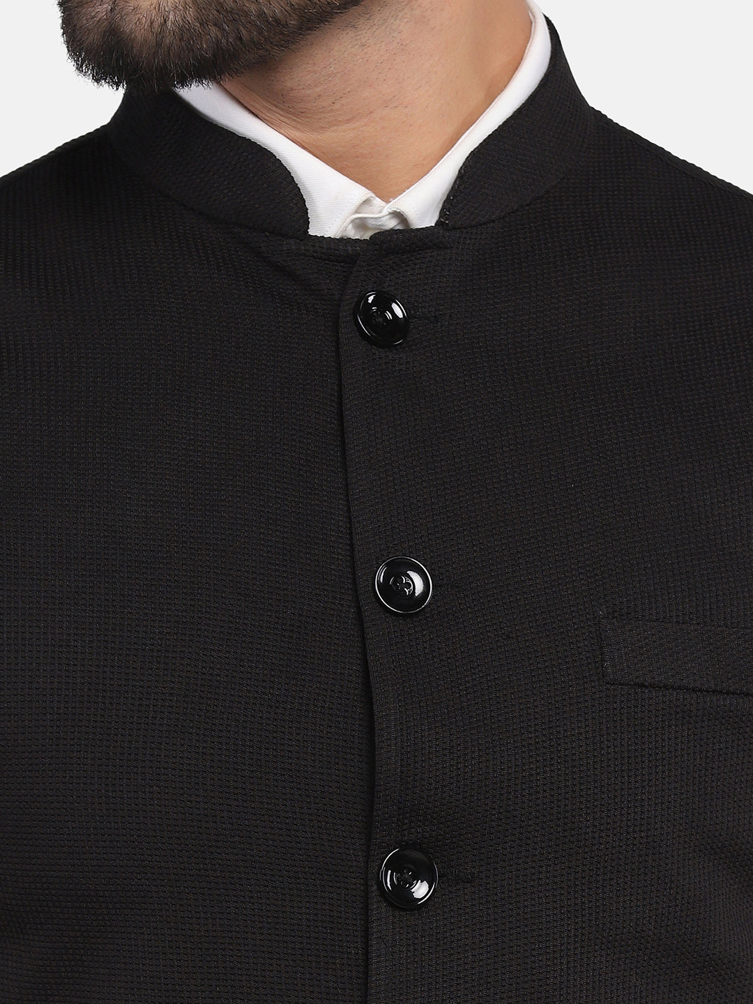Men Black textured Nehru Jacket - Tahvo India