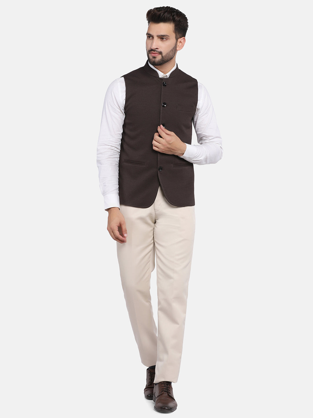 Men Brown textured Nehru Jacket - Tahvo India