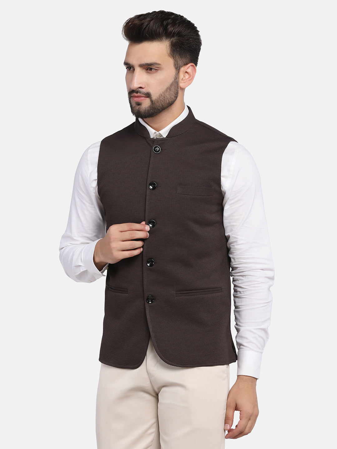 Men Brown textured Nehru Jacket - Tahvo India