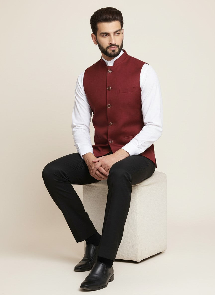Men Maroon Nehru Jacket