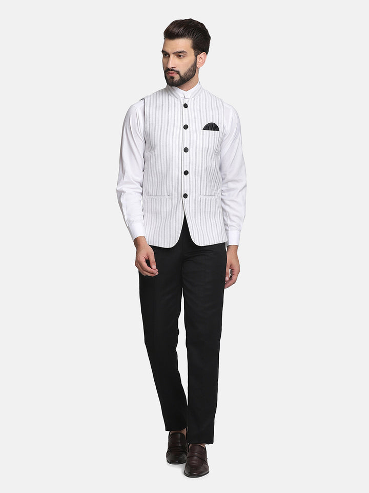 Men Grey Stripes Nehru Jacket - Tahvo India