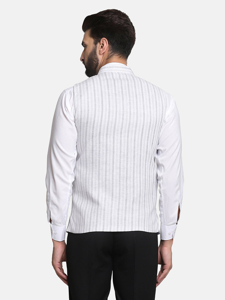 Men Grey Stripes Nehru Jacket - Tahvo India
