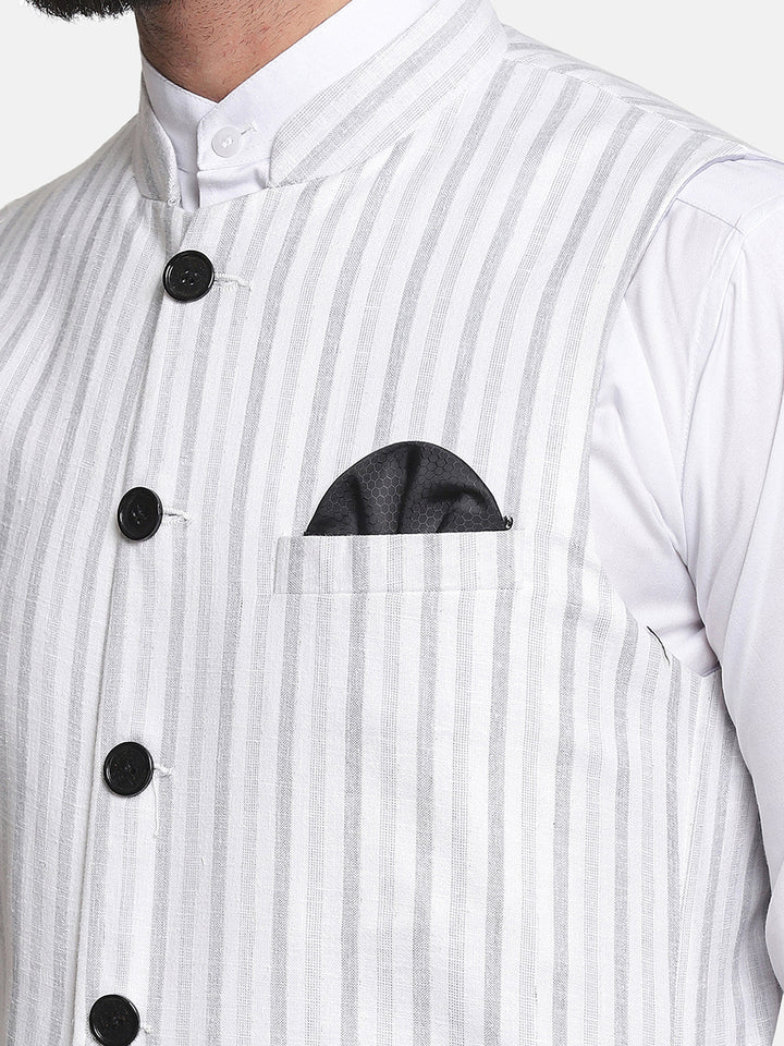 Men Grey Stripes Nehru Jacket - Tahvo India