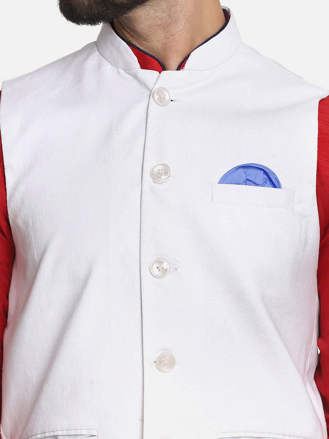 Men White Linen Nehru Jacket - Tahvo India