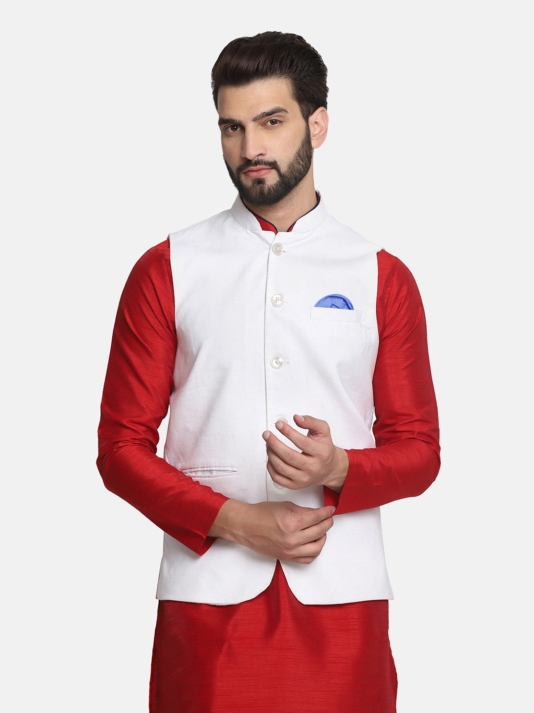 Men White Linen Nehru Jacket - Tahvo India