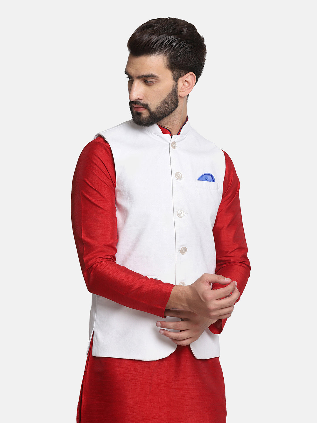 Men White Linen Nehru Jacket - Tahvo India