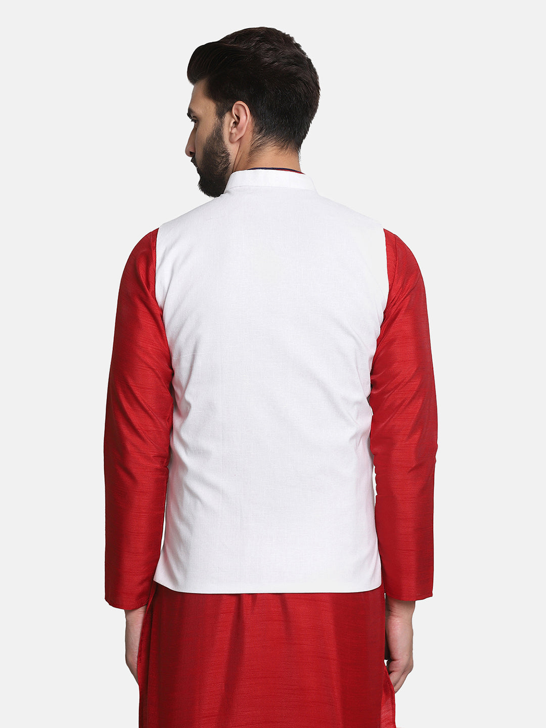Men White Linen Nehru Jacket - Tahvo India