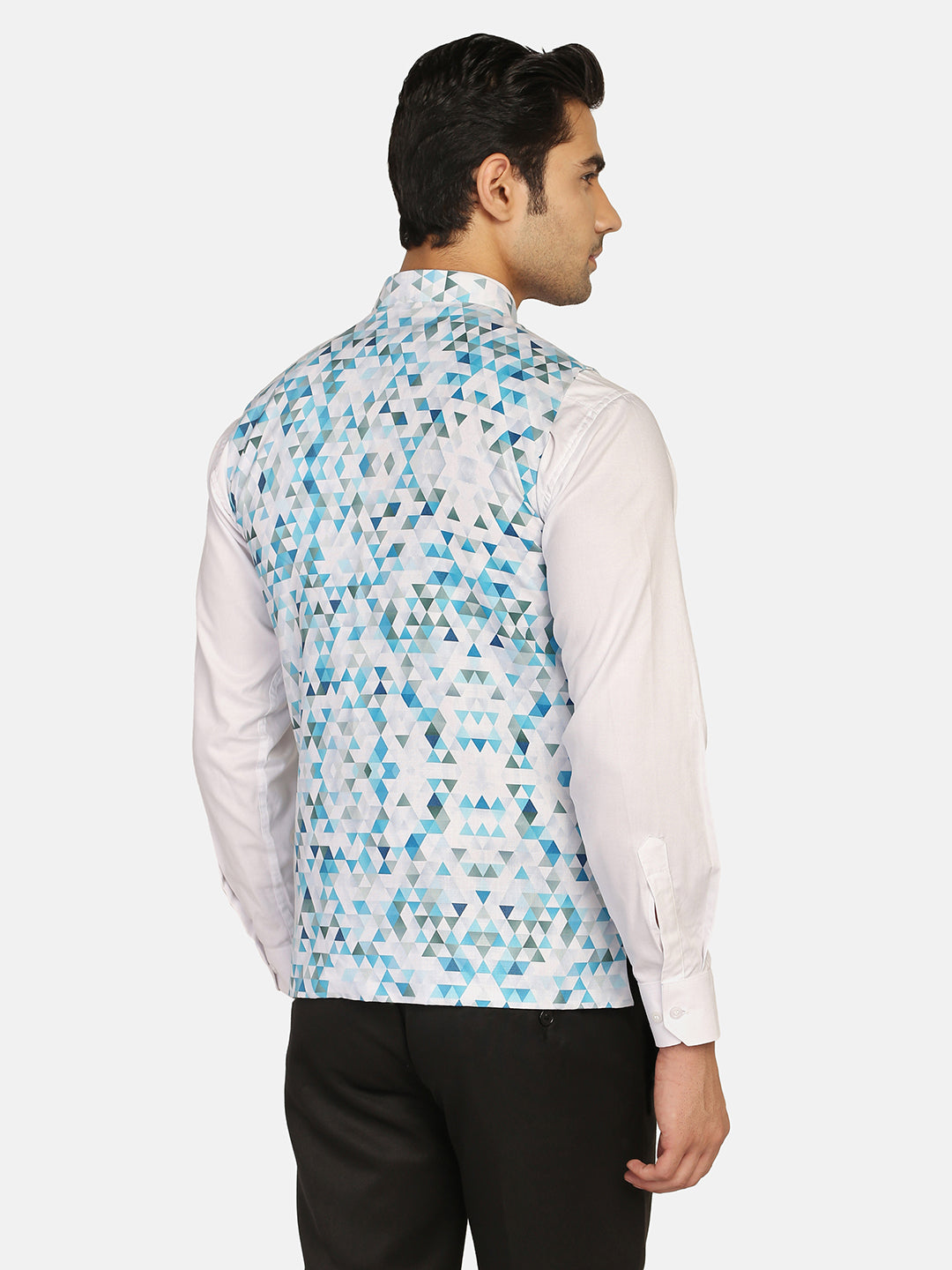 Men Blue Printed Nehru Jacket - Tahvo India