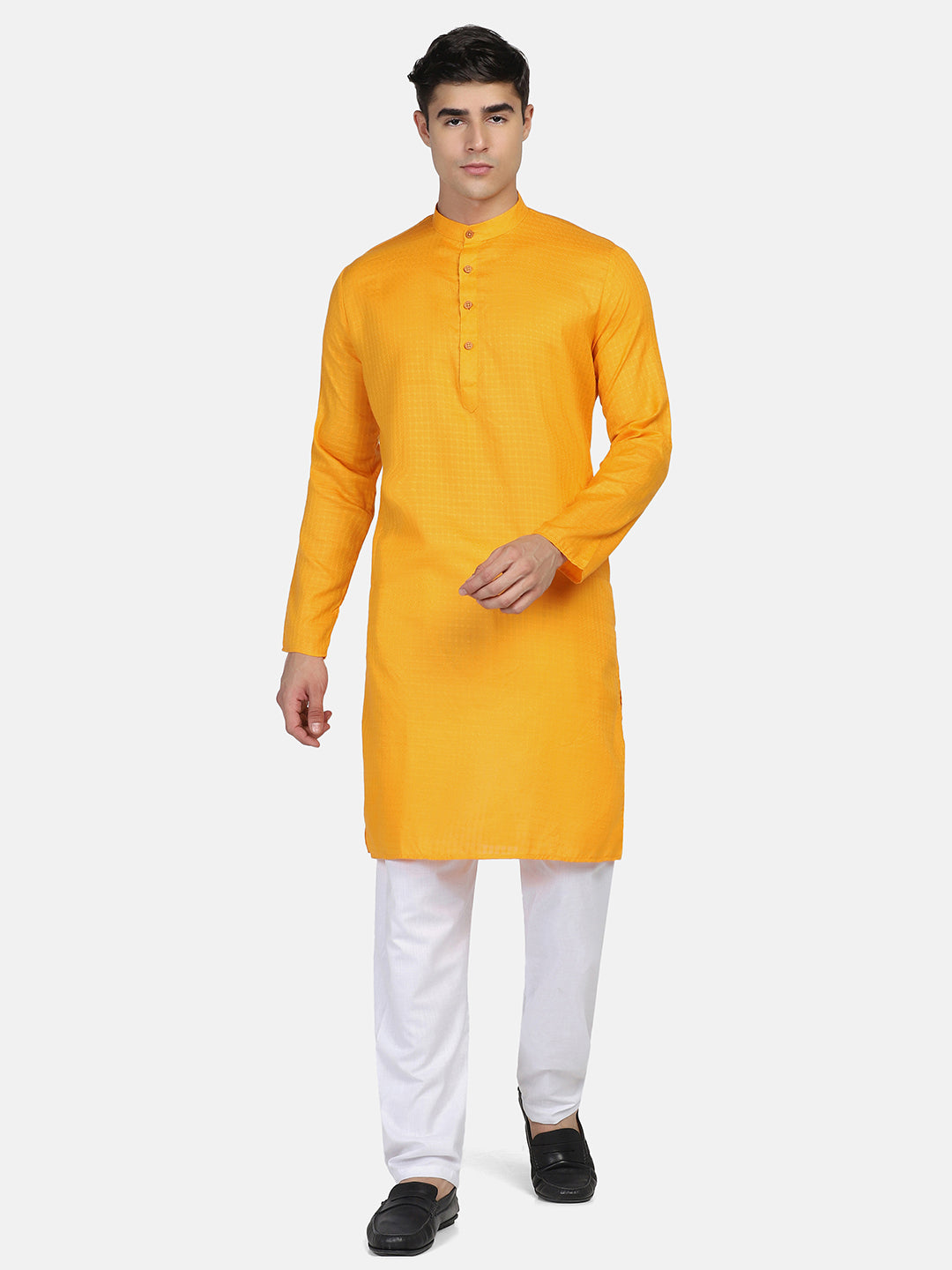 Men Yellow Casual Kurta Set - Tahvo India