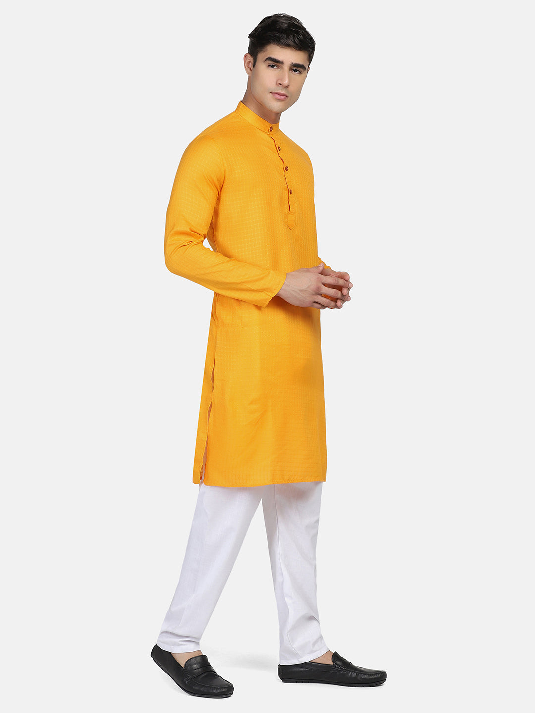 Men Yellow Casual Kurta Set - Tahvo India