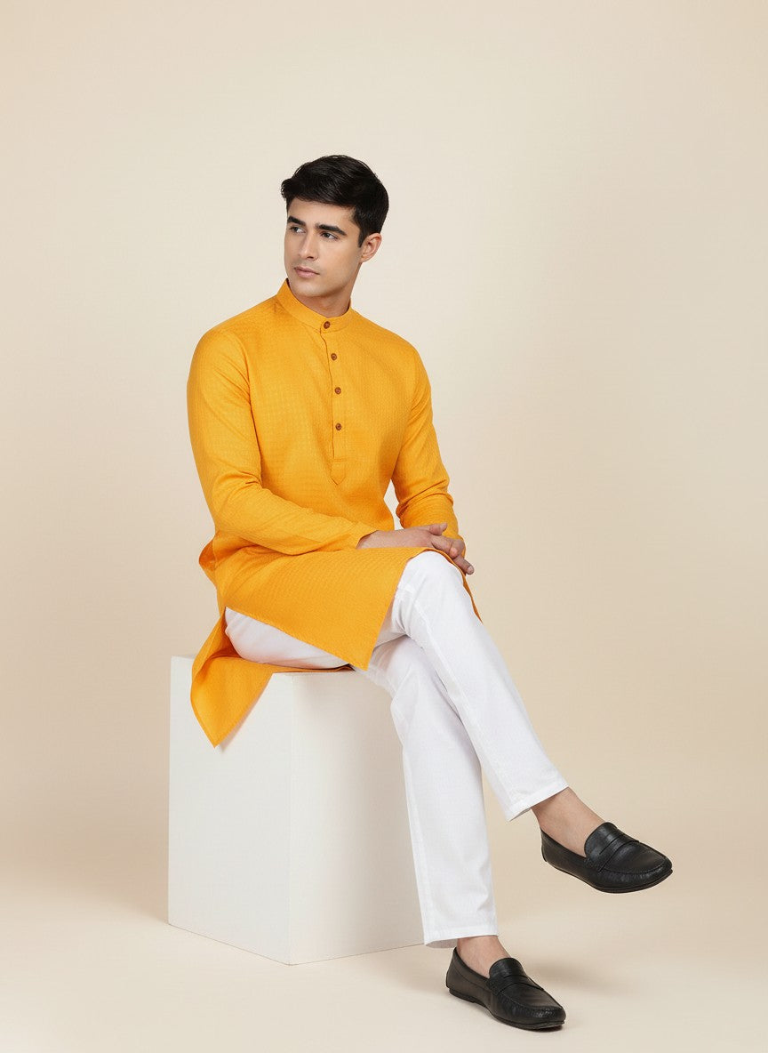 Men Yellow Slim Fit Kurta