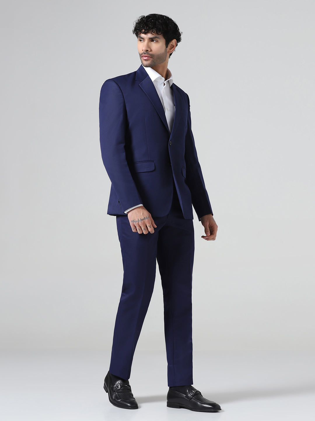Men Navy Blue Solid Blazer