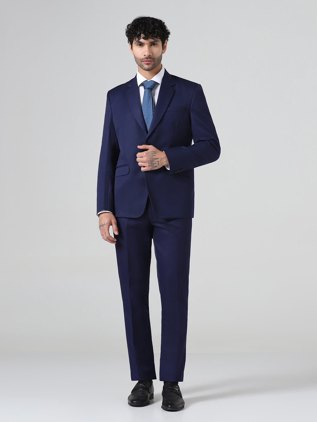 Men Navy Blue Solid Blazer
