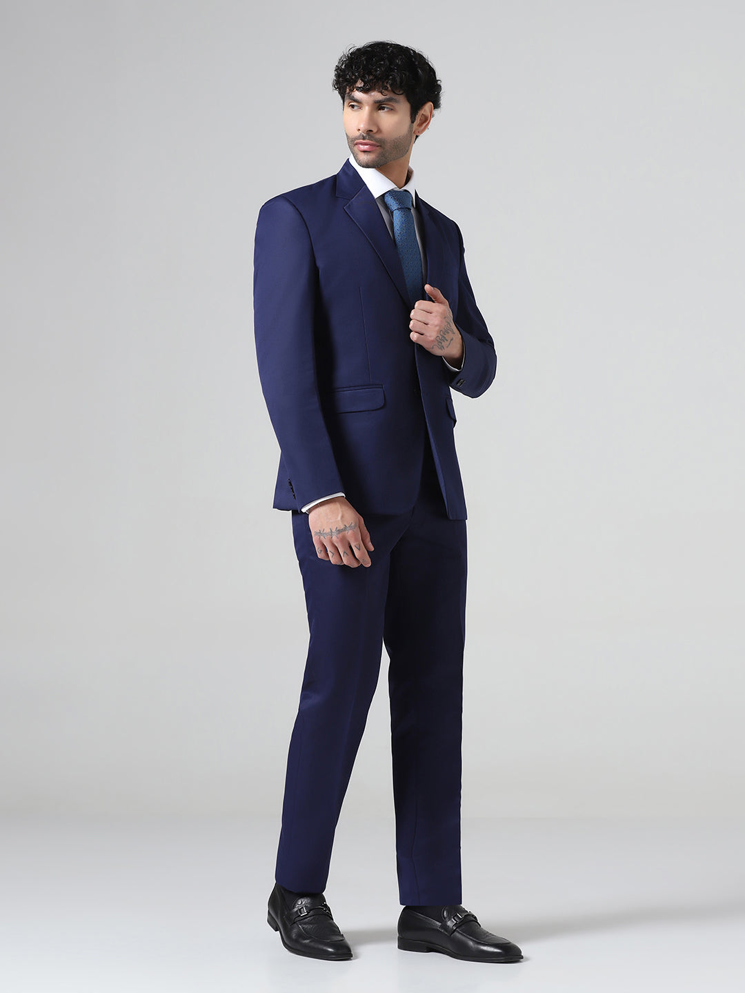 Men Navy Blue Solid Blazer