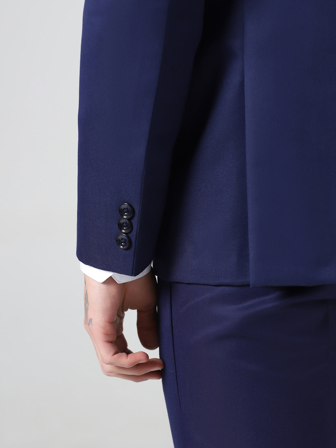 Men Navy Blue Solid Blazer