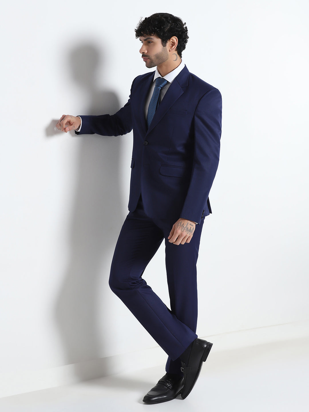 Men Navy Blue Solid Blazer