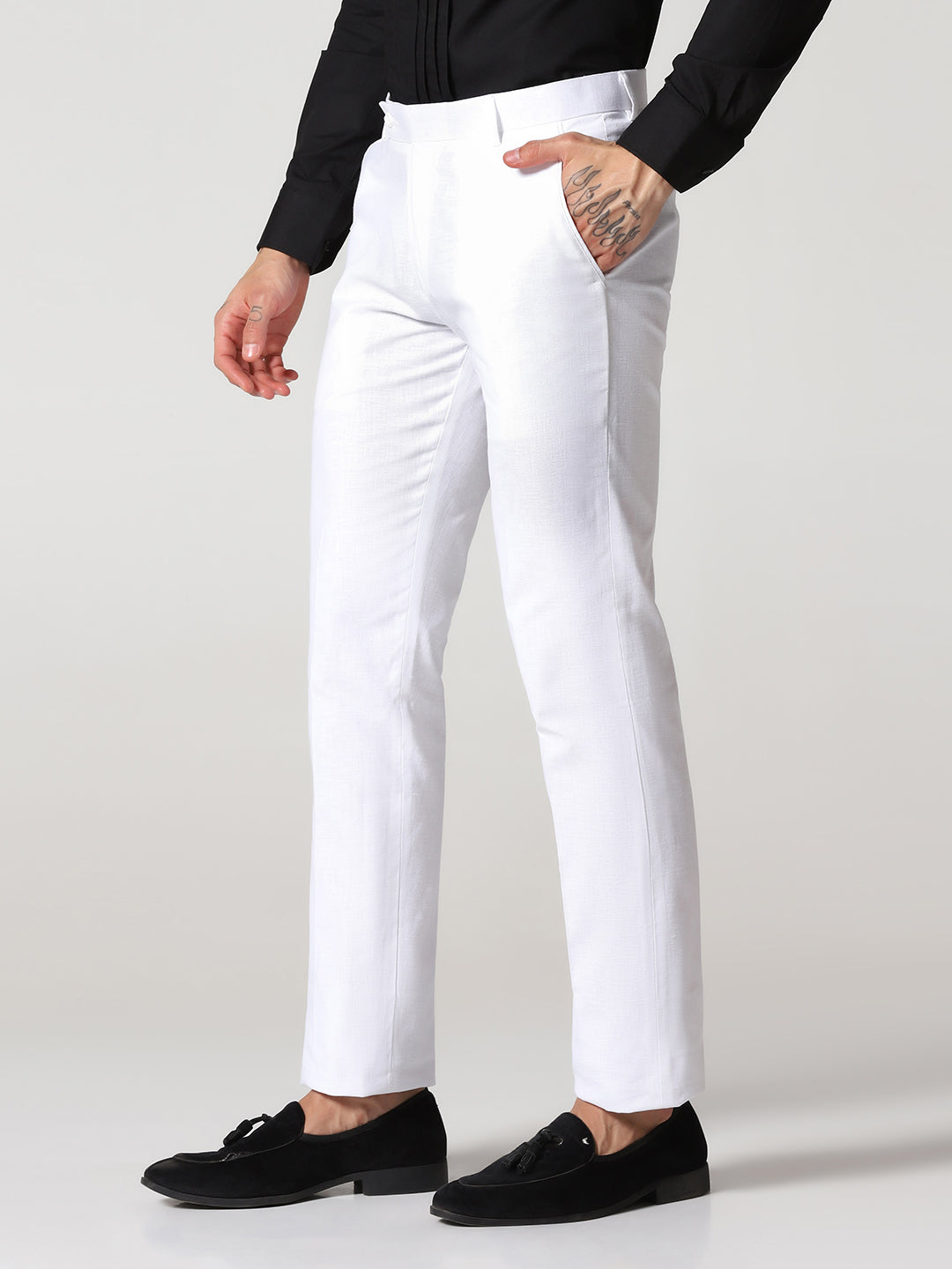 Men White Linen Trousers
