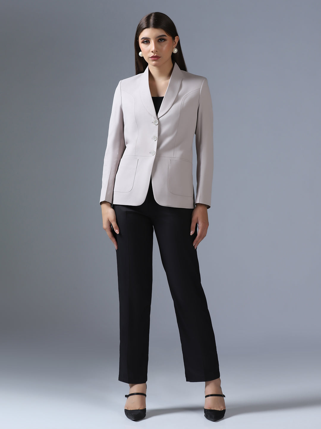 Women Beige Peplum Blazer - Tahvo India