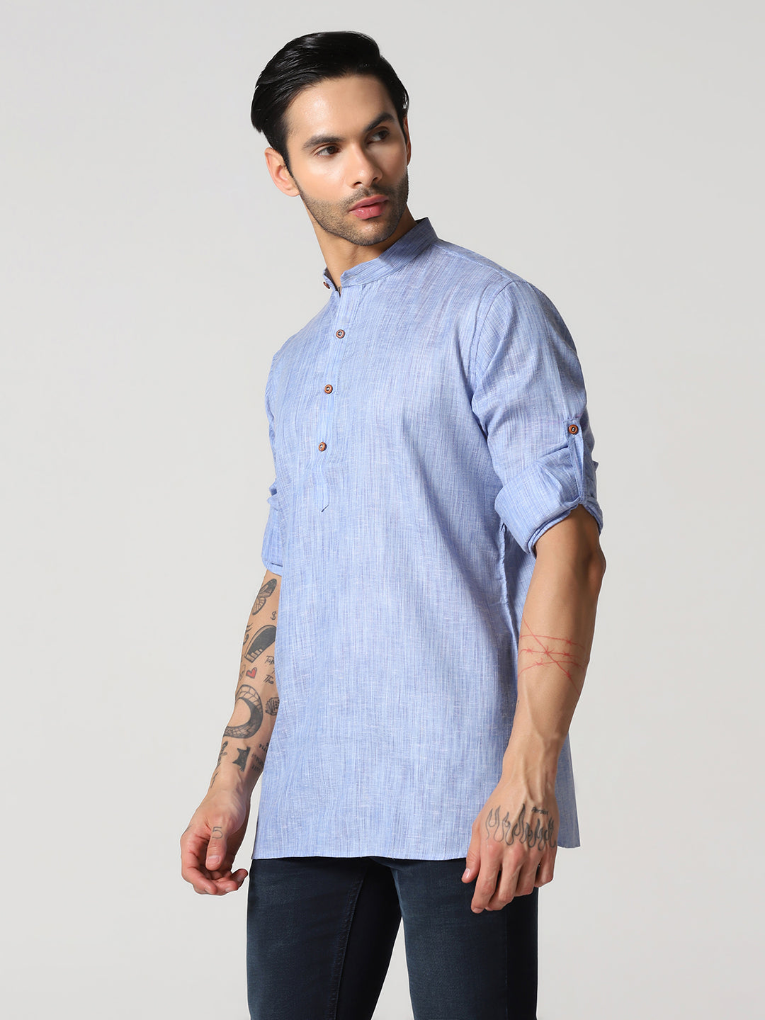 Men Blue Short Kurta Shirt