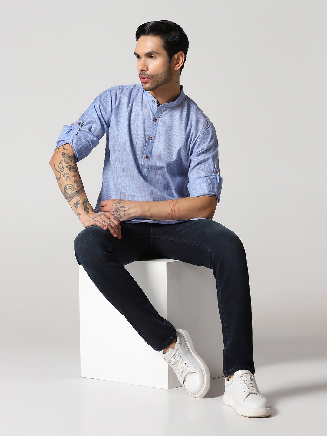 Men Blue Short Kurta Shirt