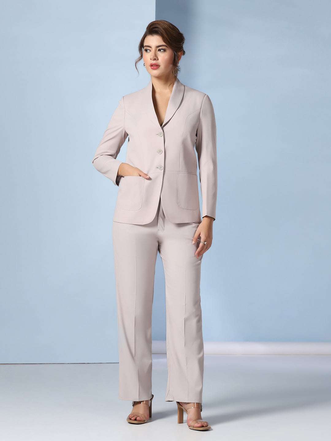 Women Beige peplum suit
