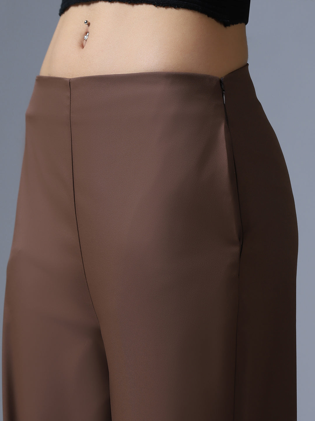 Women Brown side zip Trouser - Tahvo India
