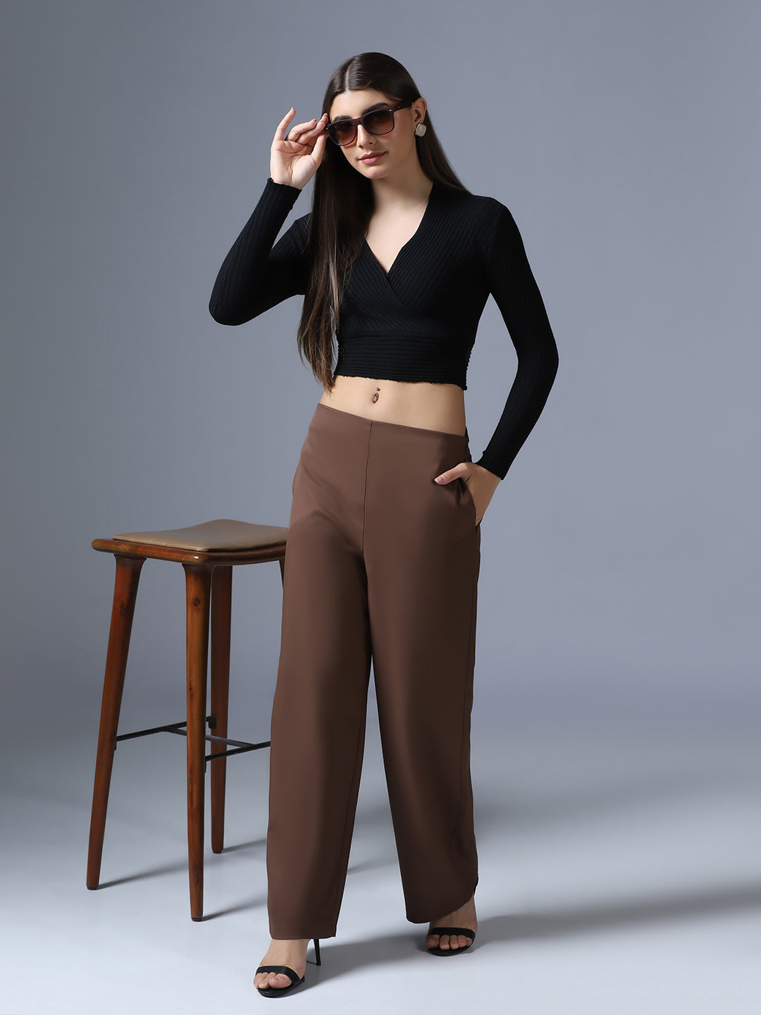 Women Brown side zip Trouser - Tahvo India