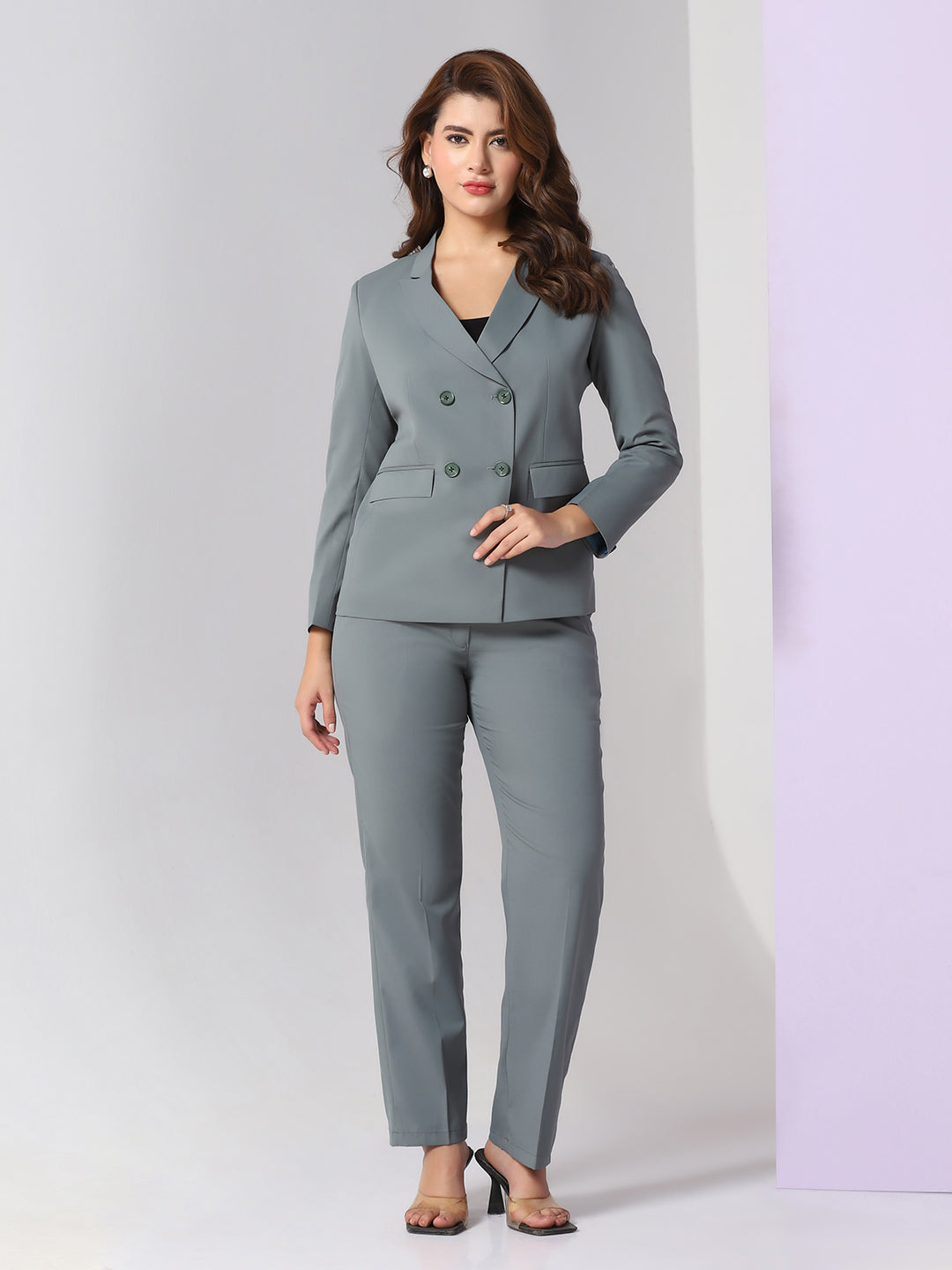 Women Green Double Breasted Suit