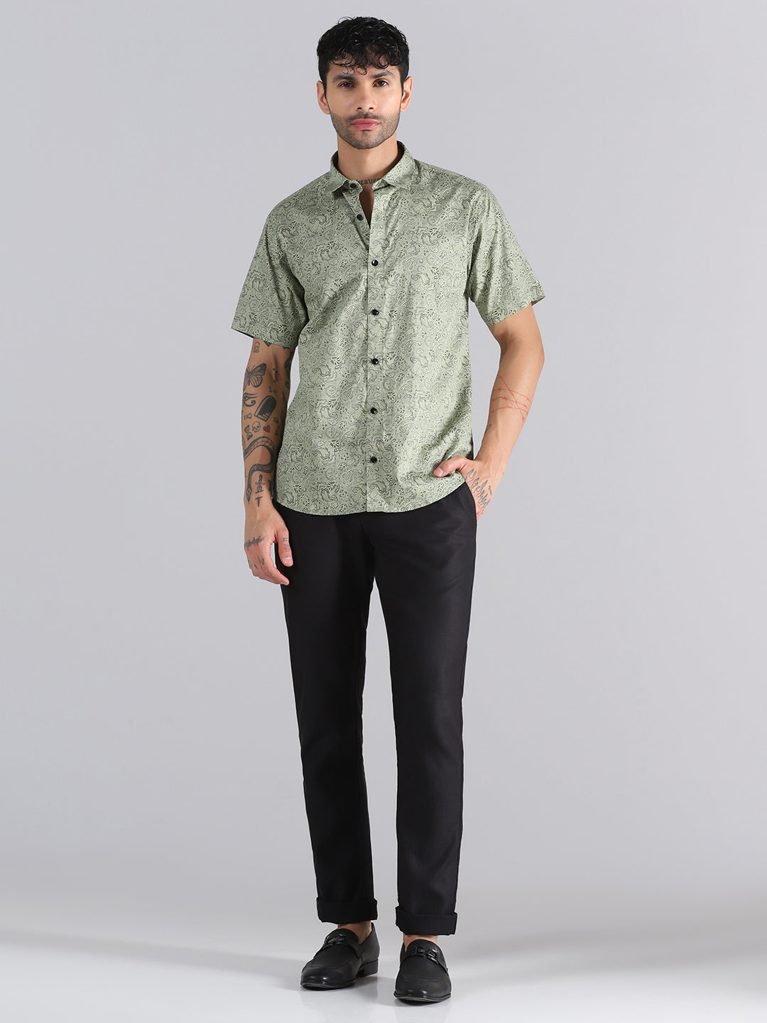 Light Green Paisley Half Sleeve Shirt