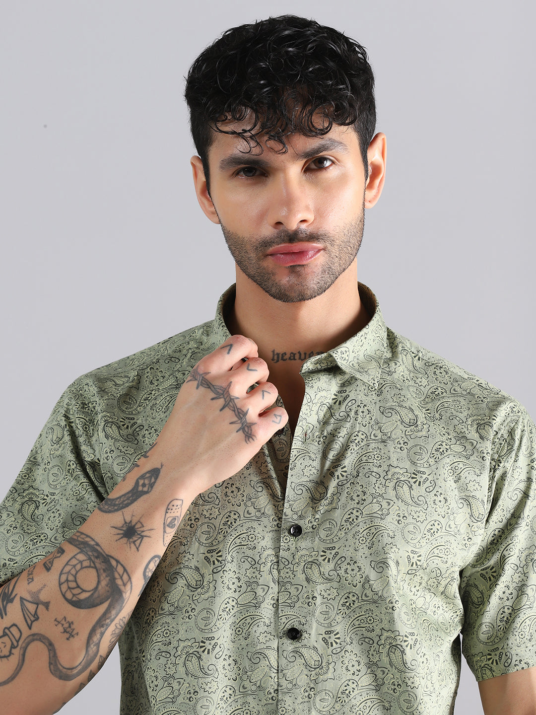 Light Green Paisley Half Sleeve Shirt - Tahvo India