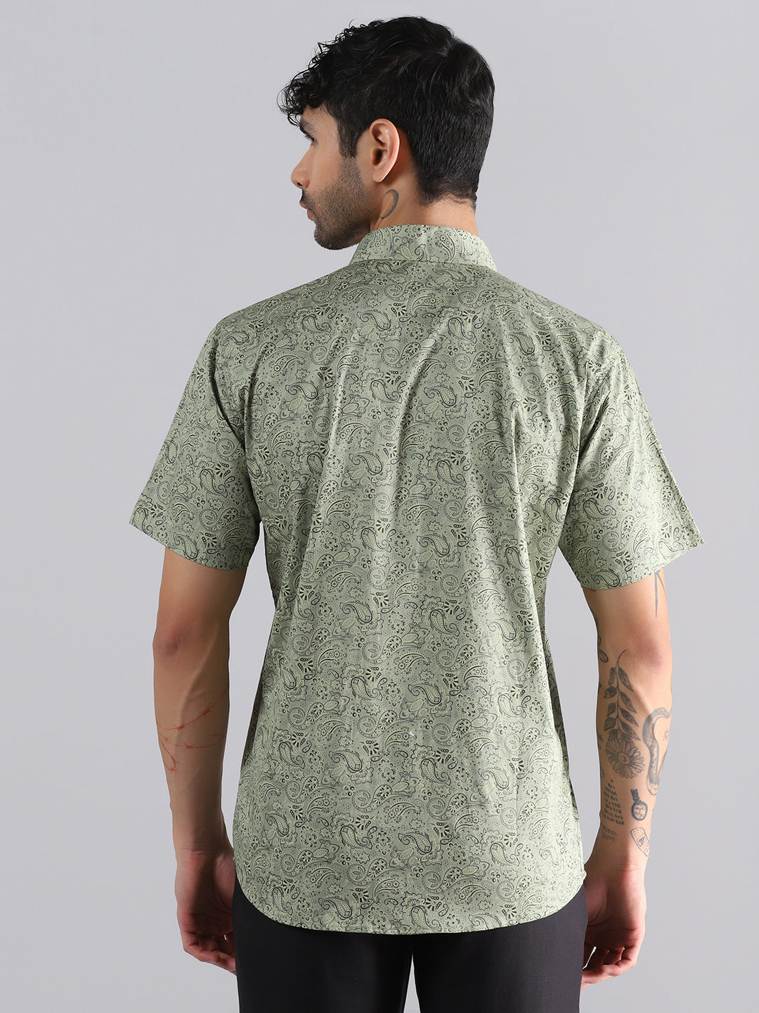 Light Green Paisley Half Sleeve Shirt - Tahvo India