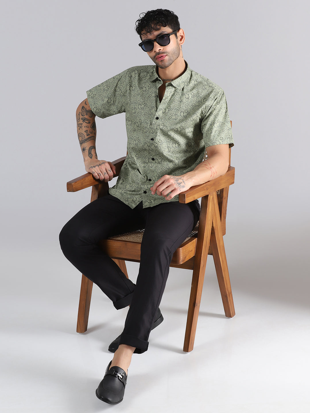 Light Green Paisley Half Sleeve Shirt