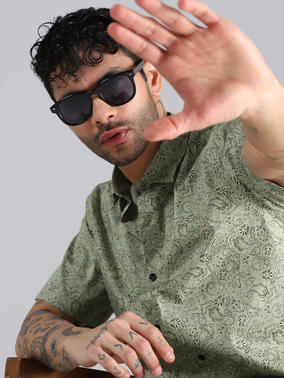 Light Green Paisley Half Sleeve Shirt - Tahvo India
