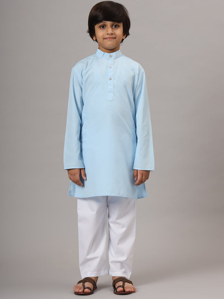 Boys Sky Blue Solid Kurta Set - Tahvo India